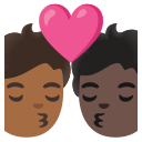 Google (Android 12L)  🧑🏾‍❤️‍💋‍🧑🏿  Kiss: Person, Person, Medium-dark Skin Tone, Dark Skin Tone Emoji