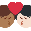 Twitter (Twemoji 14.0)  🧑🏾‍❤️‍💋‍🧑🏻  Kiss: Person, Person, Medium-dark Skin Tone, Light Skin Tone Emoji