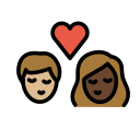 OpenMoji 13.1  🧑🏼‍❤️‍💋‍🧑🏿  Kiss: Person, Person, Medium-light Skin Tone, Dark Skin Tone Emoji