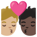 Google (Android 12L)  🧑🏼‍❤️‍💋‍🧑🏿  Kiss: Person, Person, Medium-light Skin Tone, Dark Skin Tone Emoji