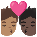 Google (Android 12L)  🧑🏽‍❤️‍💋‍🧑🏿  Kiss: Person, Person, Medium Skin Tone, Dark Skin Tone Emoji