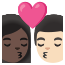 Google (Android 12L)  👩🏿‍❤️‍💋‍👨🏻  Kiss: Woman, Man, Dark Skin Tone, Light Skin Tone Emoji