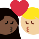 Twitter (Twemoji 14.0)  👩🏿‍❤️‍💋‍👨🏼  Kiss: Woman, Man, Dark Skin Tone, Medium-light Skin Tone Emoji