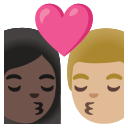 Google (Android 12L)  👩🏿‍❤️‍💋‍👨🏼  Kiss: Woman, Man, Dark Skin Tone, Medium-light Skin Tone Emoji