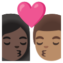 Google (Android 12L)  👩🏿‍❤️‍💋‍👨🏽  Kiss: Woman, Man, Dark Skin Tone, Medium Skin Tone Emoji