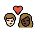 OpenMoji 13.1  👩🏻‍❤️‍💋‍👨🏿  Kiss: Woman, Man, Light Skin Tone, Dark Skin Tone Emoji