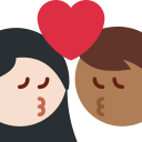 Twitter (Twemoji 14.0)  👩🏻‍❤️‍💋‍👨🏾  Kiss: Woman, Man, Light Skin Tone, Medium-dark Skin Tone Emoji