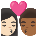 Google (Android 12L)  👩🏻‍❤️‍💋‍👨🏾  Kiss: Woman, Man, Light Skin Tone, Medium-dark Skin Tone Emoji