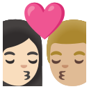 Google (Android 12L)  👩🏻‍❤️‍💋‍👨🏼  Kiss: Woman, Man, Light Skin Tone, Medium-light Skin Tone Emoji