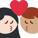 Twitter (Twemoji 14.0)  👩🏻‍❤️‍💋‍👨🏽  Kiss: Woman, Man, Light Skin Tone, Medium Skin Tone Emoji