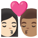 Google (Android 12L)  👩🏻‍❤️‍💋‍👨🏽  Kiss: Woman, Man, Light Skin Tone, Medium Skin Tone Emoji