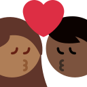 Twitter (Twemoji 14.0)  👩🏾‍❤️‍💋‍👨🏿  Kiss: Woman, Man, Medium-dark Skin Tone, Dark Skin Tone Emoji