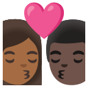 Google (Android 12L)  👩🏾‍❤️‍💋‍👨🏿  Kiss: Woman, Man, Medium-dark Skin Tone, Dark Skin Tone Emoji