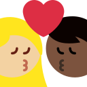 Twitter (Twemoji 14.0)  👩🏼‍❤️‍💋‍👨🏿  Kiss: Woman, Man, Medium-light Skin Tone, Dark Skin Tone Emoji