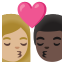 Google (Android 12L)  👩🏼‍❤️‍💋‍👨🏿  Kiss: Woman, Man, Medium-light Skin Tone, Dark Skin Tone Emoji