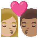 Google (Android 12L)  👩🏼‍❤️‍💋‍👨🏽  Kiss: Woman, Man, Medium-light Skin Tone, Medium Skin Tone Emoji