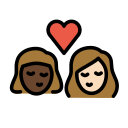 OpenMoji 13.1  👩🏿‍❤️‍💋‍👩🏻  Kiss: Woman, Woman, Dark Skin Tone, Light Skin Tone Emoji