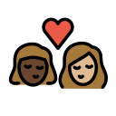 OpenMoji 13.1  👩🏿‍❤️‍💋‍👩🏼  Kiss: Woman, Woman, Dark Skin Tone, Medium-light Skin Tone Emoji