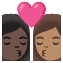 Google (Android 12L)  👩🏿‍❤️‍💋‍👩🏽  Kiss: Woman, Woman, Dark Skin Tone, Medium Skin Tone Emoji