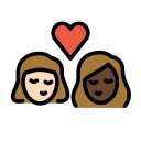OpenMoji 13.1  👩🏻‍❤️‍💋‍👩🏿  Kiss: Woman, Woman, Light Skin Tone, Dark Skin Tone Emoji