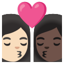 Google (Android 12L)  👩🏻‍❤️‍💋‍👩🏿  Kiss: Woman, Woman, Light Skin Tone, Dark Skin Tone Emoji