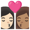 Google (Android 12L)  👩🏻‍❤️‍💋‍👩🏽  Kiss: Woman, Woman, Light Skin Tone, Medium Skin Tone Emoji
