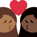 Twitter (Twemoji 14.0)  👩🏾‍❤️‍💋‍👩🏿  Kiss: Woman, Woman, Medium-dark Skin Tone, Dark Skin Tone Emoji