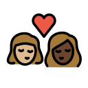 OpenMoji 13.1  👩🏼‍❤️‍💋‍👩🏿  Kiss: Woman, Woman, Medium-light Skin Tone, Dark Skin Tone Emoji