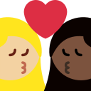Twitter (Twemoji 14.0)  👩🏼‍❤️‍💋‍👩🏿  Kiss: Woman, Woman, Medium-light Skin Tone, Dark Skin Tone Emoji