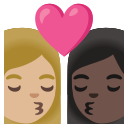 Google (Android 12L)  👩🏼‍❤️‍💋‍👩🏿  Kiss: Woman, Woman, Medium-light Skin Tone, Dark Skin Tone Emoji