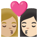 Google (Android 12L)  👩🏼‍❤️‍💋‍👩🏻  Kiss: Woman, Woman, Medium-light Skin Tone, Light Skin Tone Emoji