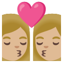Google (Android 12L)  👩🏼‍❤️‍💋‍👩🏼  Kiss: Woman, Woman, Medium-light Skin Tone Emoji