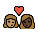OpenMoji 13.1  👩🏽‍❤️‍💋‍👩🏿  Kiss: Woman, Woman, Medium Skin Tone, Dark Skin Tone Emoji