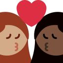 Twitter (Twemoji 14.0)  👩🏽‍❤️‍💋‍👩🏿  Kiss: Woman, Woman, Medium Skin Tone, Dark Skin Tone Emoji
