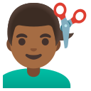 Google (Android 12L)  💇🏾‍♂️  Man Getting Haircut: Medium-dark Skin Tone Emoji