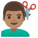 Google (Android 12L)  💇🏽‍♂️  Man Getting Haircut: Medium Skin Tone Emoji