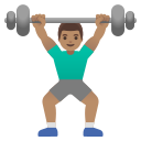 Google (Android 12L)  🏋🏽‍♂️  Man Lifting Weights: Medium Skin Tone Emoji