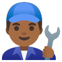 Google (Android 12L)  👨🏾‍🔧  Man Mechanic: Medium-dark Skin Tone Emoji