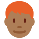 Twitter (Twemoji 14.0)  👨🏾‍🦰  Man: Medium-dark Skin Tone, Red Hair Emoji