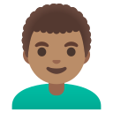 Google (Android 12L)  👨🏽‍🦱  Man: Medium Skin Tone, Curly Hair Emoji