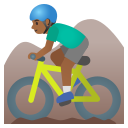 Google (Android 12L)  🚵🏾‍♂️  Man Mountain Biking: Medium-dark Skin Tone Emoji
