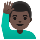 Google (Android 12L)  🙋🏿‍♂️  Man Raising Hand: Dark Skin Tone Emoji