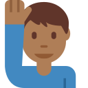 Twitter (Twemoji 14.0)  🙋🏾‍♂️  Man Raising Hand: Medium-dark Skin Tone Emoji