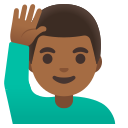 Google (Android 12L)  🙋🏾‍♂️  Man Raising Hand: Medium-dark Skin Tone Emoji