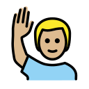 OpenMoji 13.1  🙋🏼‍♂️  Man Raising Hand: Medium-light Skin Tone Emoji