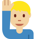 Twitter (Twemoji 14.0)  🙋🏼‍♂️  Man Raising Hand: Medium-light Skin Tone Emoji