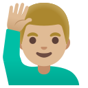 Google (Android 12L)  🙋🏼‍♂️  Man Raising Hand: Medium-light Skin Tone Emoji