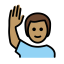 OpenMoji 13.1  🙋🏽‍♂️  Man Raising Hand: Medium Skin Tone Emoji