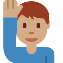 Twitter (Twemoji 14.0)  🙋🏽‍♂️  Man Raising Hand: Medium Skin Tone Emoji