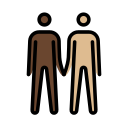 OpenMoji 13.1  👨🏿‍🤝‍👨🏼  Men Holding Hands: Dark Skin Tone, Medium-light Skin Tone Emoji